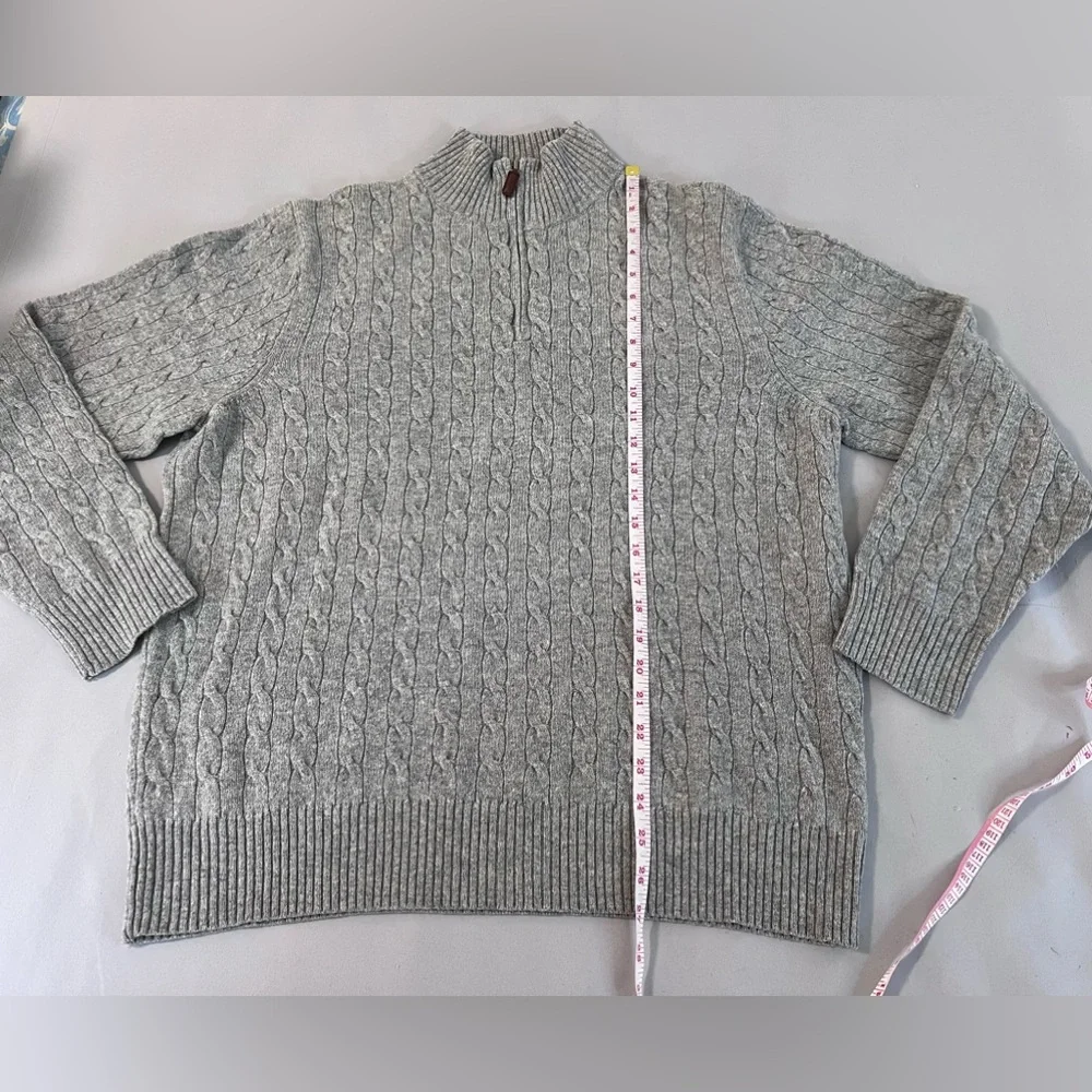 J Crew Knit‎ Sweater Men's Extra Large Gray Lambs Wool 1/4-Zip Mock-Neck